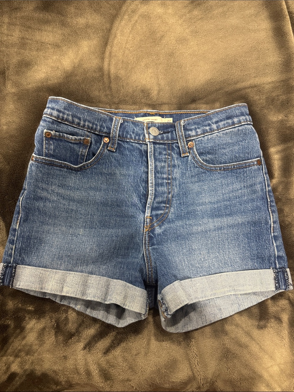 Levi's Medium Blue Rolled-Hem Denim Shorts